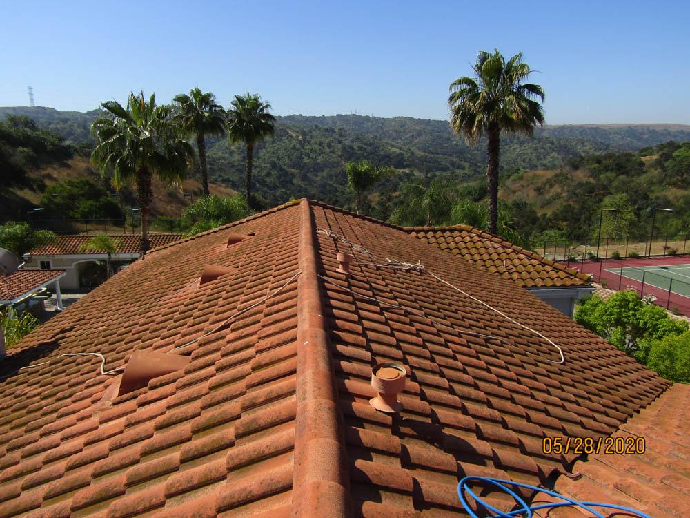 Roof Cleaning Terra Cotta Roof Tile Before Large Area